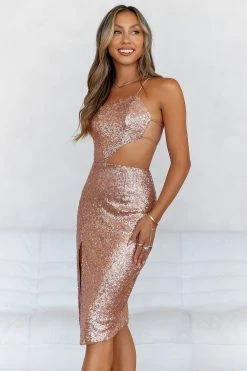 HELLO MOLLY Lipstick And Champagne Sequin Midi Dress Rose Gold -Hello Molly Shop 000224 1696305825