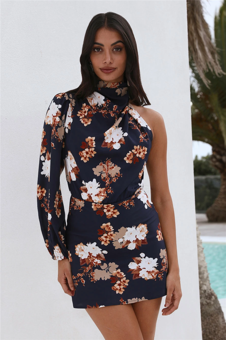 Party Edit Satin Mini Dress Navy 5 Party Edit Satin Mini Dress Navy - Image 3