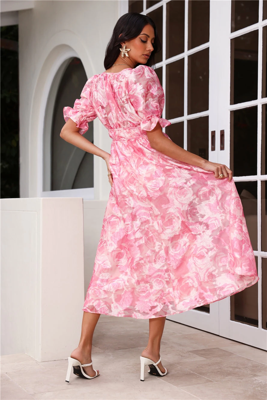 Statement To Make Puff Sleeve Midi Dress Pink 6 Statement To Make Puff Sleeve Midi Dress Pink - Image 4