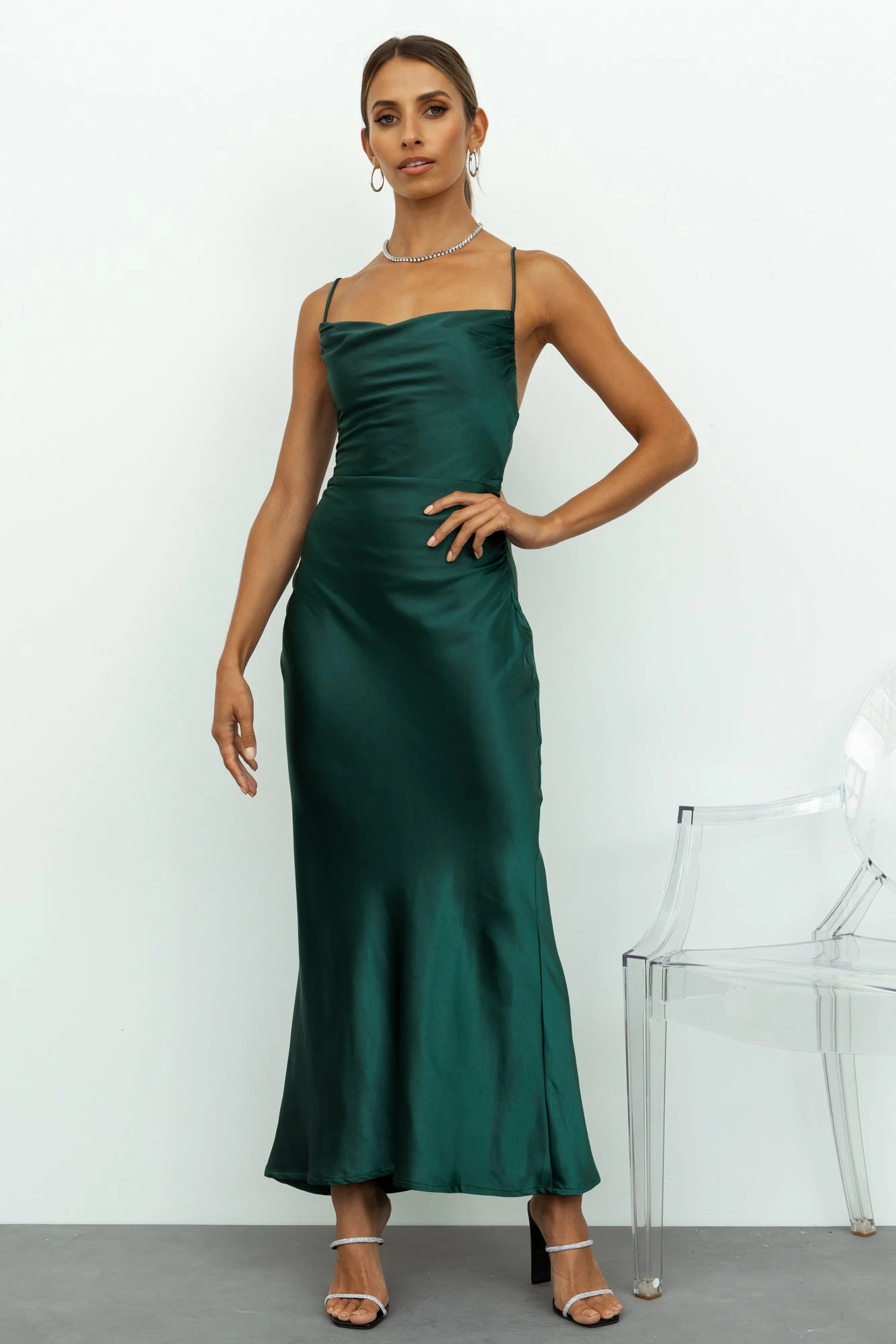Kissin All Night Satin Maxi Dress Teal 5 Kissin All Night Satin Maxi Dress Teal - Image 3