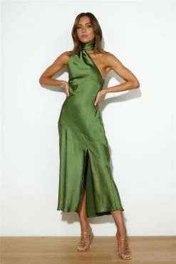 Athenian Satin Maxi Dress Olive -Hello Molly Shop 221223HM 1677 1673835281