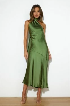 Athenian Satin Maxi Dress Olive -Hello Molly Shop 221223HM 1678 1673835281