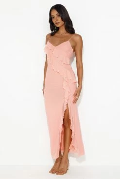 Flaunt It Girl Frill Mesh Maxi Dress Pink -Hello Molly Shop 230713HM 1135 1691539447