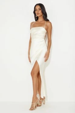 Best Friends Wedding Satin Midi Dress Champagne -Hello Molly Shop 230713HM 1898 1691542971
