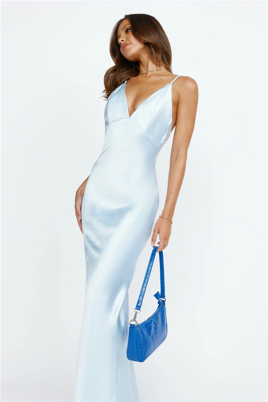 HELLO MOLLY Nights Under Stars Satin Maxi Dress Light Blue 9 HELLO MOLLY Nights Under Stars Satin Maxi Dress Light Blue - Image 7