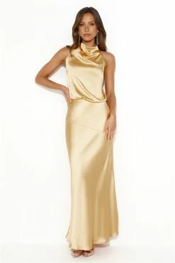 Parties Don't Stop Satin Maxi Dress Yellow