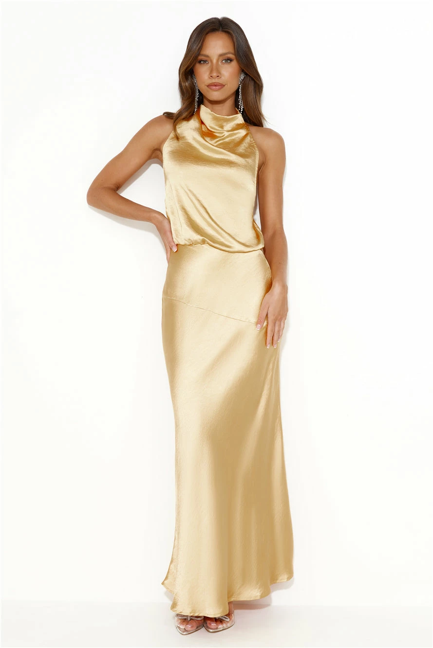 Parties Don't Stop Satin Maxi Dress Yellow 3 Parties Don't Stop Satin Maxi Dress Yellow