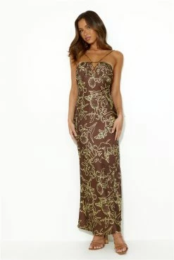 Sundown Hour Satin Maxi Dress Brown