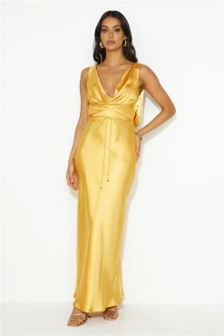 Designer 'Fit Cowl Neck Satin Maxi Dress Orange