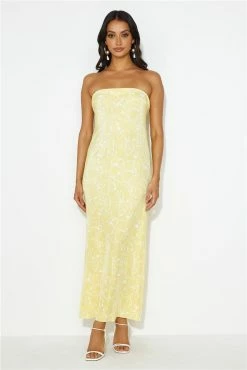 Sharp Style Strapless Plisse Maxi Dress Yellow