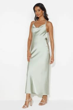 Charming Swan Satin Maxi Dress Sage -Hello Molly Shop 231103HM 0722 1700543170