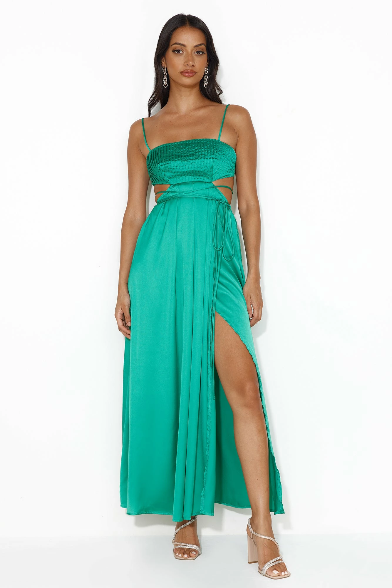 Nights In LA Satin Maxi Dress Green 3 Nights In LA Satin Maxi Dress Green