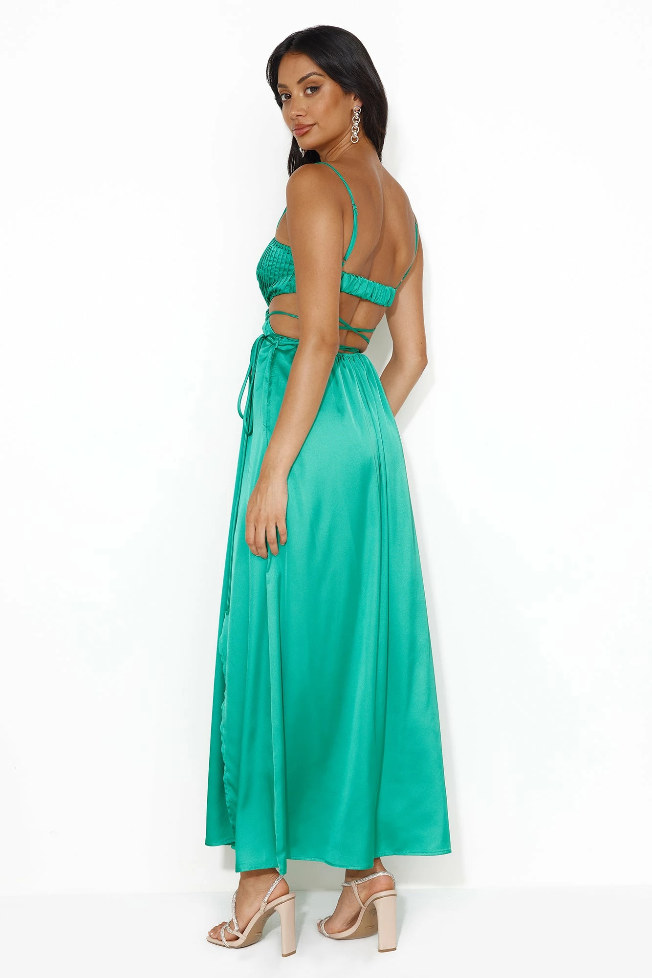 Nights In LA Satin Maxi Dress Green 7 Nights In LA Satin Maxi Dress Green - Image 5