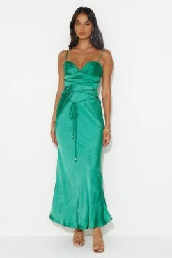 Hello Molly Shop 49 Dancing Pixie Satin Maxi Dress Green