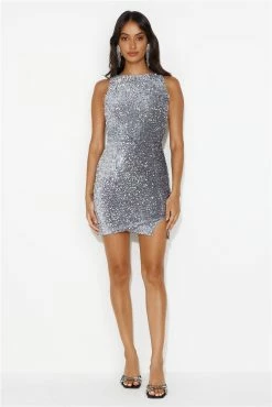 Moonglow Sequin Mini Dress Grey
