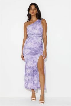 Make A Commotion One Shoulder Mesh Maxi Dress Purple