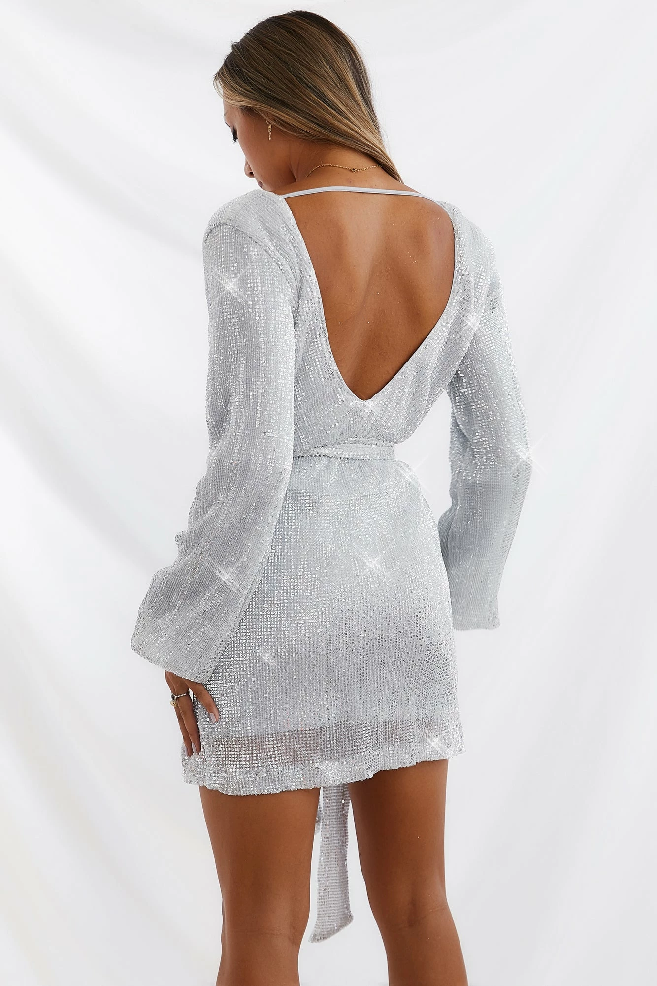 HELLO MOLLY Static Memory Sequin Dress Silver 5 HELLO MOLLY Static Memory Sequin Dress Silver - Image 3