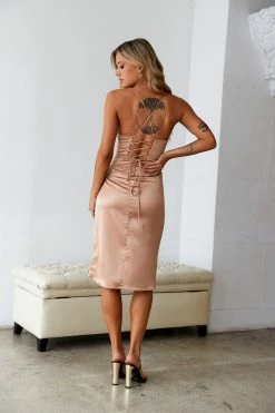 My Fierce Heart Satin Midi Dress Gold -Hello Molly Shop A23I8460 1680064120