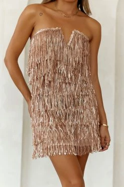 Extravagant Party Girl Sequin Fringe Mini Dress Rose Gold -Hello Molly Shop AA6I0946 1692169638