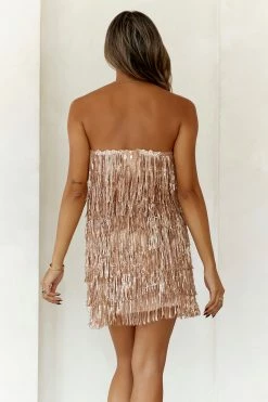 Extravagant Party Girl Sequin Fringe Mini Dress Rose Gold -Hello Molly Shop AA6I0994 1692169638