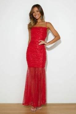 Princess Sparkle Sequin Maxi Dress Red