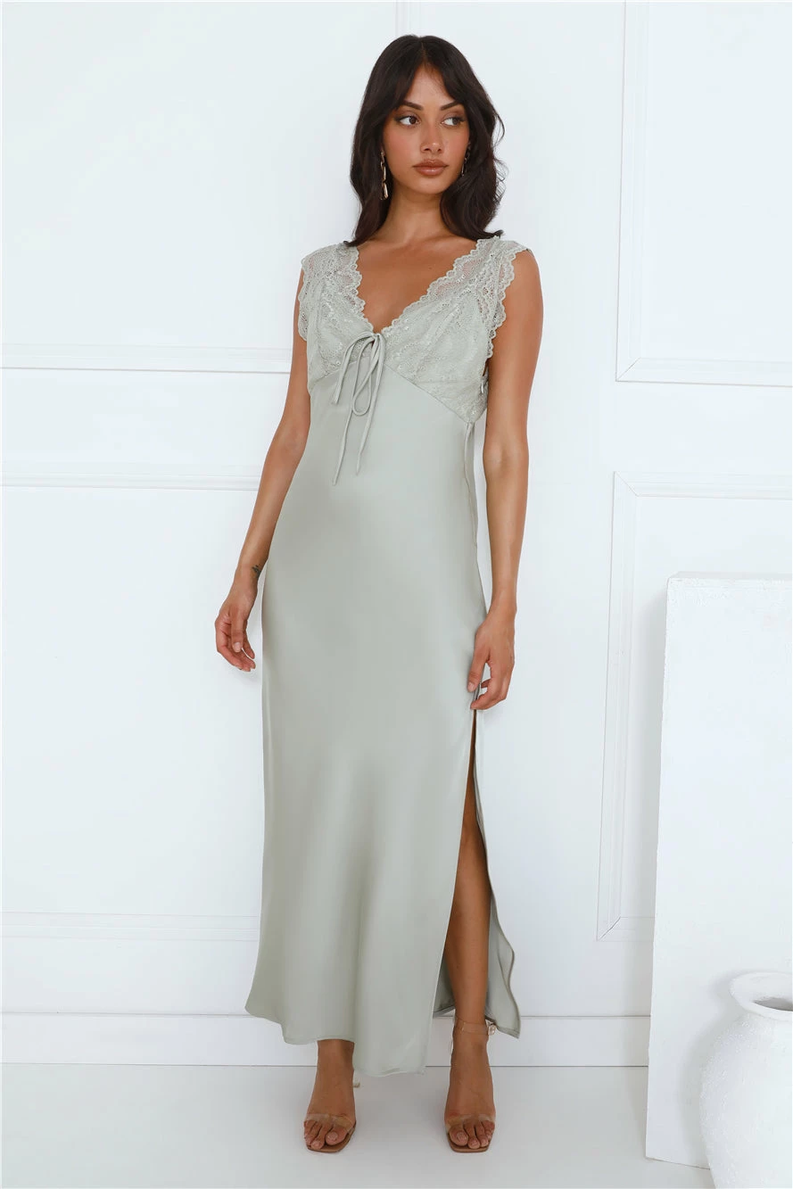 Gorgeous Vision Satin Lace Maxi Dress Sage 5 Gorgeous Vision Satin Lace Maxi Dress Sage - Image 3