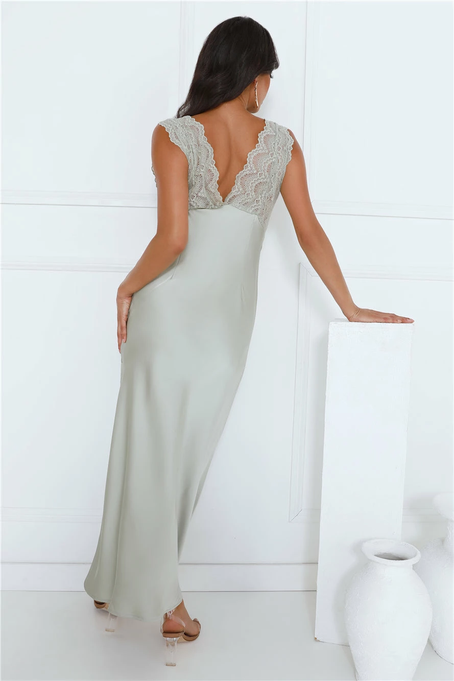 Gorgeous Vision Satin Lace Maxi Dress Sage 10 Gorgeous Vision Satin Lace Maxi Dress Sage - Image 8