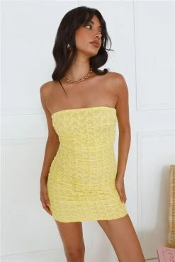 Dainty Vibe Strapless Mesh Mini Dress Yellow