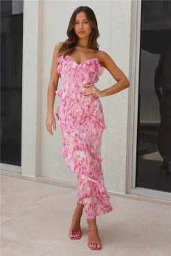 Tickle Fancy Frill Maxi Dress Pink
