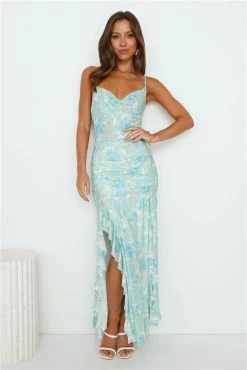 Party Dj Mesh Frill Maxi Dress Mint