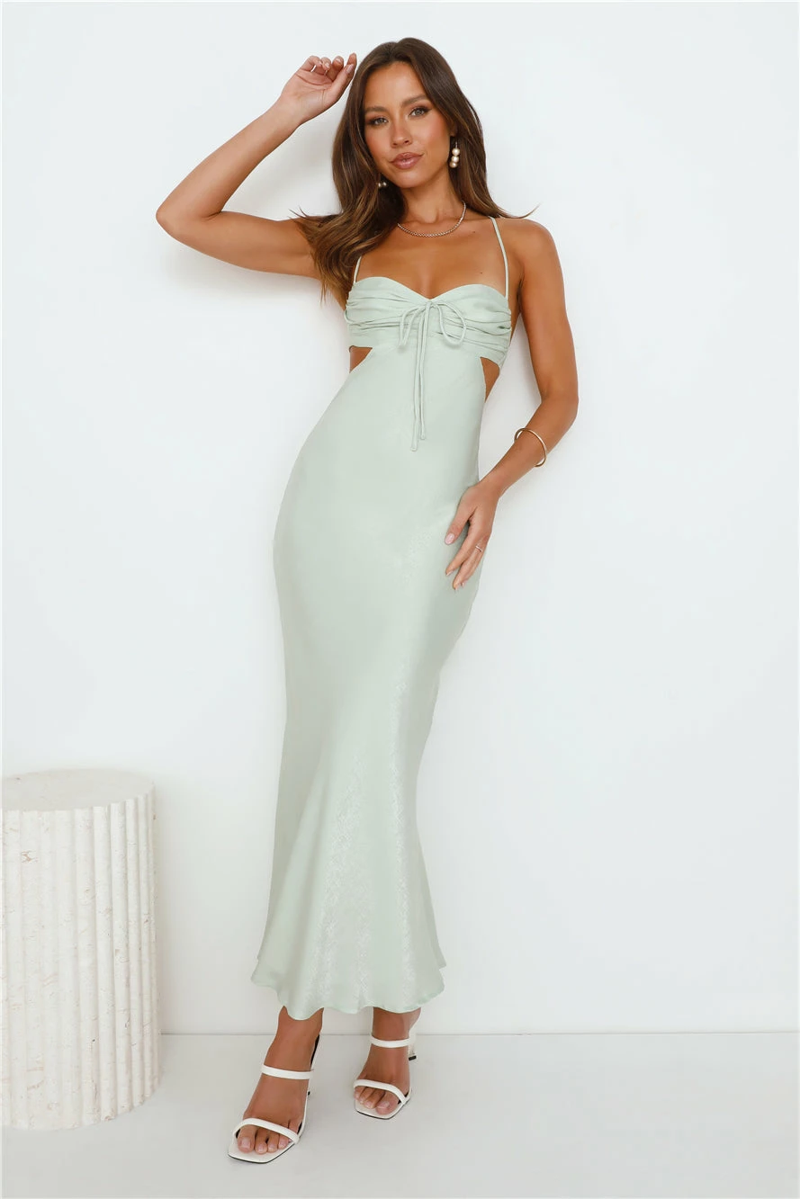 Magic In Her Vibe Satin Maxi Dress Sage 4 Magic In Her Vibe Satin Maxi Dress Sage - Image 2