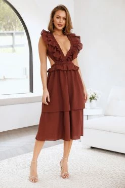 Dive Into Love Midi Dress Brown -Hello Molly Shop L4A4053 1651718198