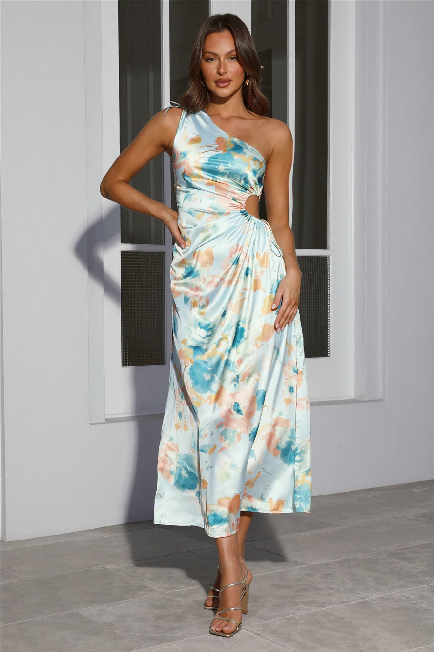 Ticket To Style One Shoulder Satin Maxi Dress Blue 4 Ticket To Style One Shoulder Satin Maxi Dress Blue - Image 2