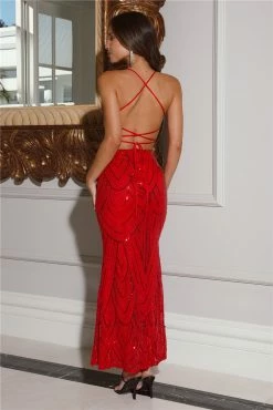Own The Club Sequin Maxi Dress Red -Hello Molly Shop L4A9563 1694662098
