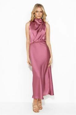 Confidence High Satin Midi Dress Rose