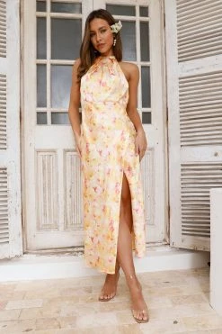 Always First Satin Halter Maxi Dress Yellow -Hello Molly Shop Y2A3893 1704159039