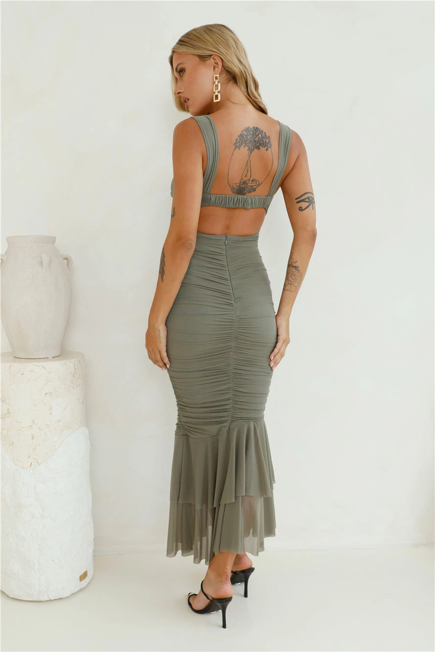 Nights In New Mesh Maxi Dress Sage 6 Nights In New Mesh Maxi Dress Sage - Image 4