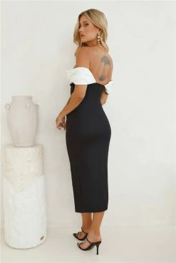 Date At Fine Dining Off Shoulder Midi Dress Black -Hello Molly Shop Y2A5607 1702977457