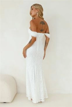 One To Want Off Shoulder Lace Maxi Dress White -Hello Molly Shop Y2A5696 1702977574