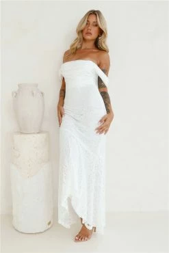 One To Want Off Shoulder Lace Maxi Dress White -Hello Molly Shop Y2A5700 1702977574