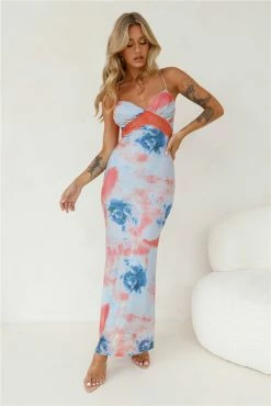 Wanted By All Mesh Maxi Dress Blue